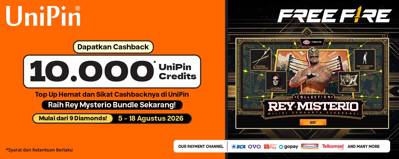 Rey Mysterio Hadir di Free Fire! Top Up Mulai 9 Diamonds dan Dapatkan Cashback 10.000 UniPin Credits